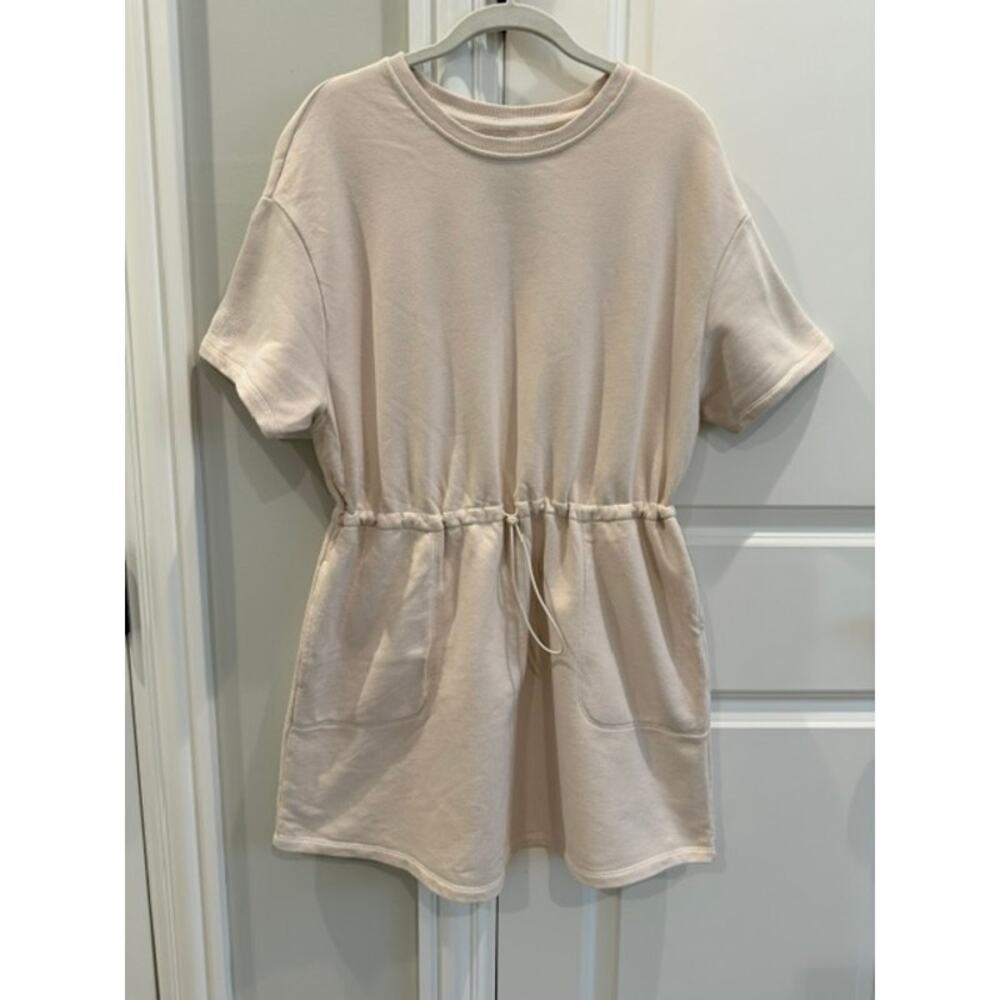 UGG Anisha French Terry Drawstring Waist Pocket Dress Small Cream Beige - Picture 4 of 13
